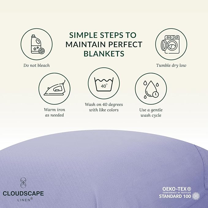 Cloud Scape Linen 100% Cotton Blanket 92x92 Lavender Blue - Cozy Herringbone Weave, Fits Up to for Full Size Beds, Breathable Softness, All-Season Warmth, Winter Blanket, for Women