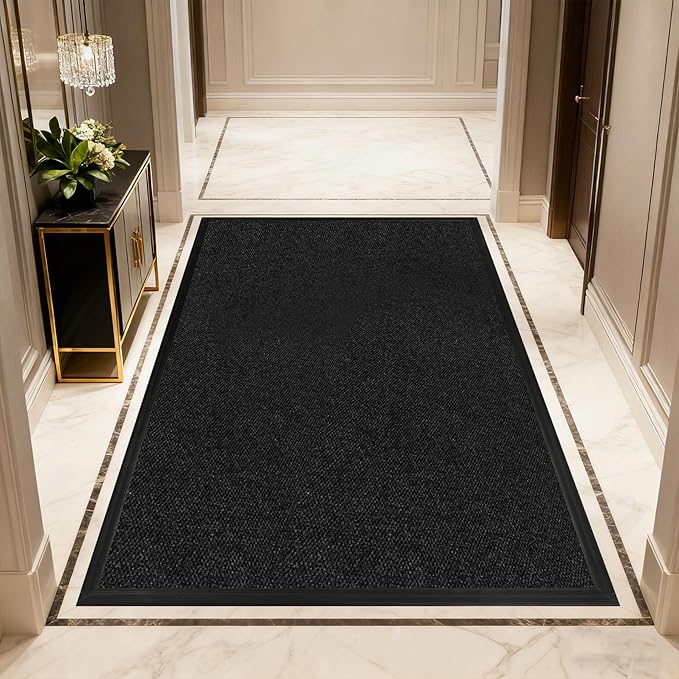 4ft x 17ft Front Door Mat Indoor Outdoor Entrance, Commercial Heavy Duty Entryway Matt, Non-Slip Rubber Backing Low Profile Doormat, Waterproof Dirt Trapper Welcome Mat for High Traffic Area