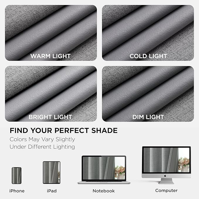 Joydeco Blackout Curtains 120 Inches Long 2 Panels Burg, Room Darkening Curtains for Bedroom, 100% Black Out Textured Thermal Drapes Privacy Protection 2 Panels Set(W52 x L120 Inch, Light Grey)