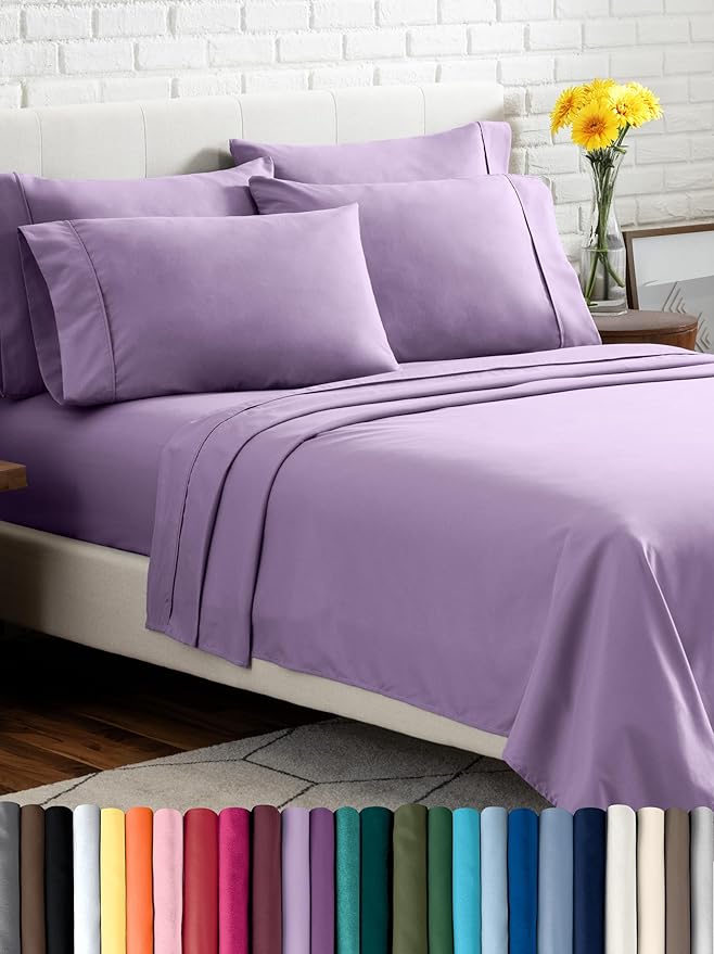 Bare Home Hotel Luxury Twin Sheet Set, Extra Soft - 4 Piece Set - Deep Pockets - Easy Fit - Cooling & Breathable - Wrinkle, Fade, Stain Resistant - Includes 2 Pillowcases (Twin, Lavender)