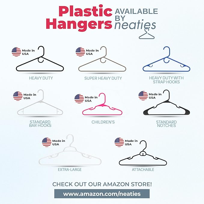 Neaties Heavy Duty Clothes Hangers 18 Pack – Made in The USA – 8lb Capacity Plastic Hangers for Adult Clothing – Durable for Pants, Coats, Jackets, or Jeans – White & Pink