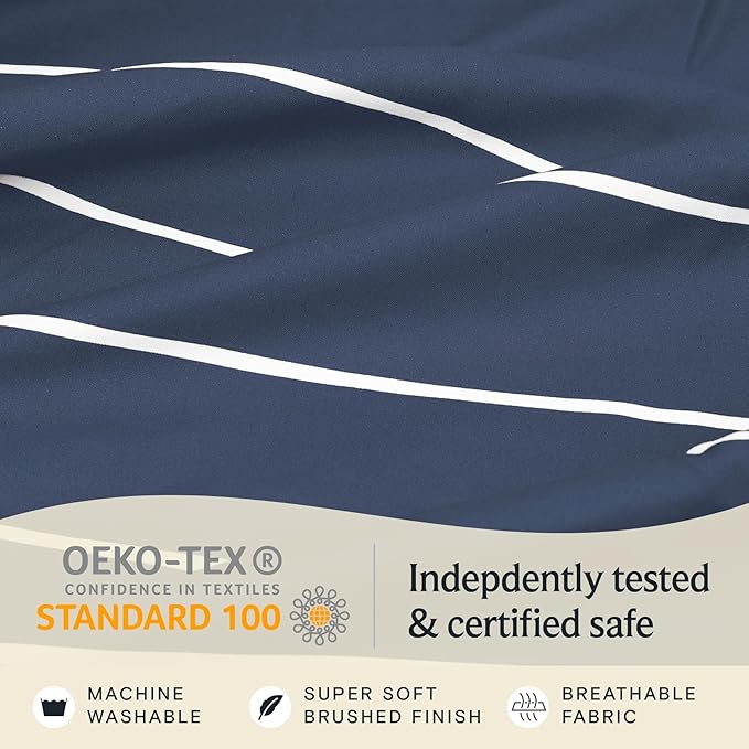 LuxClub 4 PC California King Sheet Set, Deep Pockets Wrinkle Free Cooling Bed Sheets Hotel Bedding for Women, Men, Includes 1 Fitted Sheet, 1 Flat Sheet and 2 Pillowcases-Striped - Navy