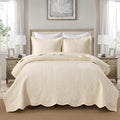 MarCielo 100% Cotton Quilt Set Lightweight Bedspread with Scalloped Edge, Farmhouse Vintage Bedding, All Season Use(Tu Beige,Queen (98"x102"))