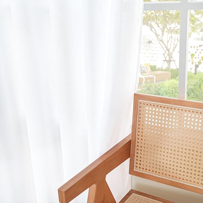 YoungsTex White Linen Curtains 36 Inch Length for Kitchen Cafe Window, Semi Sheer Drapes Light Filtering with Bronze Grommet for Bathroom Bedroom Decorative, 42 X 36 Inch