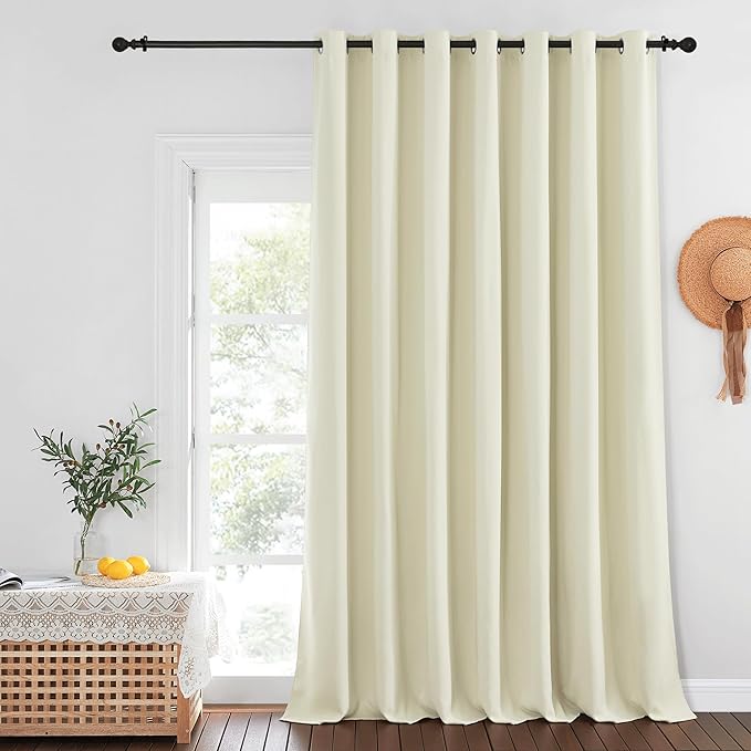NICETOWN Blackout Patio Curtains 100 x 144 Inches Long for Sliding Door Extral Wide Blackout Curtain Panels Thermal Insulated Room Divider - Grommet Top, 100" W x 144" L, 1 Panel, Beige