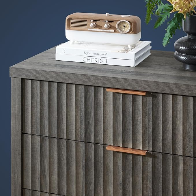 5 Drawers Dresser for Bedroom, 44 Inches Tall Modern Bedroom Dressers, Chest of Drawers for Bedroom, Fluted Dresser for Closet Organizer for Living Room, Hallway, Entryway (Midnight Oak, 2 Pieces)