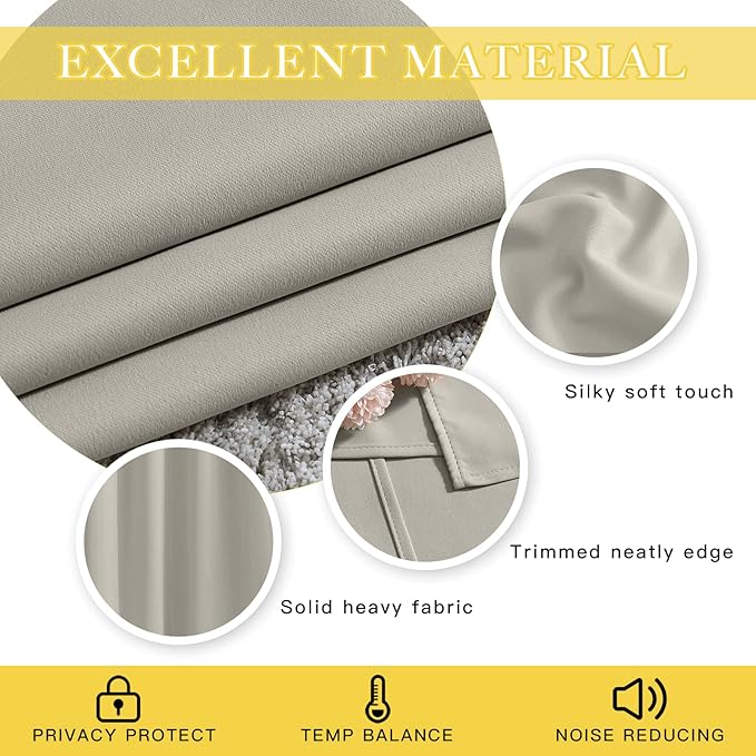 NICETOWN Blackout Natural Curtain for Living Room - Grommet Thermal Insulated Solid Room Darkening Thermal Curtain Drape Sound Reducing for Bedroom (1 Panel, W46 x L80)