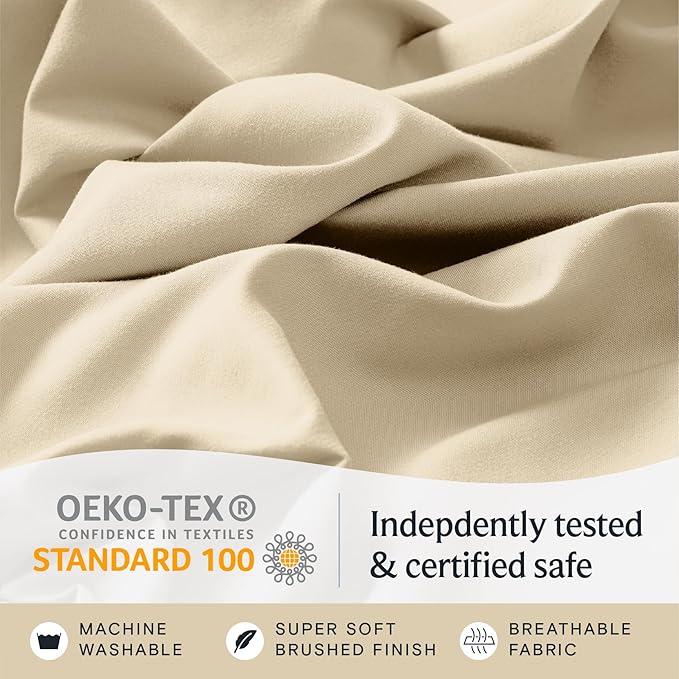 LuxClub 4 PC Full Sheet Set, Deep Pockets Wrinkle Free Cooling Bed Sheets Hotel Bedding for Women, Men, Kids & Teens, Includes 1 Fitted Sheet, 1 Flat Sheet and 2 Pillowcases-Cream
