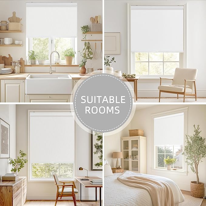 ChrisDowa Cordless Blackout Roller Shades for Windows, Striped Free-Stop Window Blinds with Privacy, Thermal Insulated Window Shades for Home, Office and Door. White, 41" W x 72" H