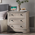 T4TREAM 32" Farmhouse Nightstand with Charging Station, Large End Table with 3 Storage Drawers, Rustic Wood Bedside Table for Bedroom, Living Room, Light Rustic Oak