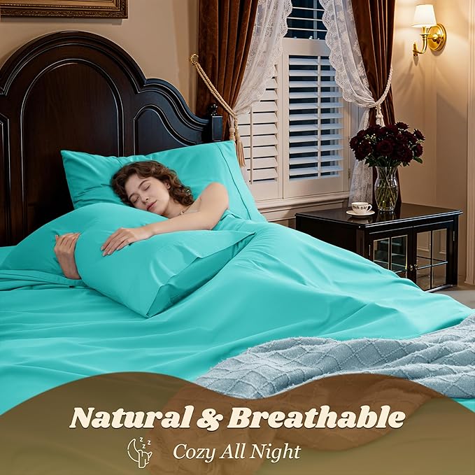 LBRO2M 1000 Thread Count 100% Egyptian Cotton Sheets Set,California King Size Bed Sheet 4 Piece Sets,Long Staple,16 Inches Deep Pocket,All Season,Bedding Super Soft Breathable(Lake Green)