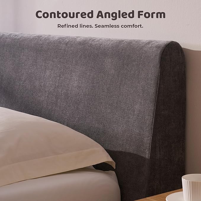 RECCI Cloud Queen Bed Frame with Ergonomic Angled Foam Cushioned Headboard, Minimalist Design Platform Bed Frame, No Box Spring Needed, Easy Assembly (Moon Grey)