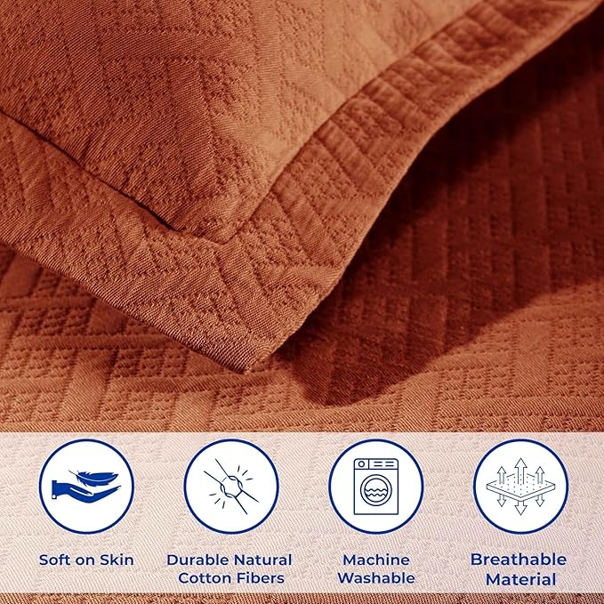 Superior 100% Cotton Basket Weave Bedspread with Shams, All-Season Premium Cotton Matelasse Jacquard Bedding, Quilted-Look Geometric Basket, Twin, Mandarin