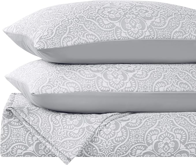 Superior 3 Piece Bedspread Set, Home Bed Decor, Decorative Bed Spread, 2 Pillow Shams, Medium Weight Blanket, Floral Matelasse Coverlet, Bedding Essentials, Enzy Collection, Queen, Silver