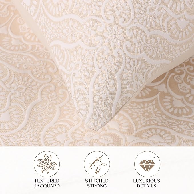 Superior 3 Piece Bedspread Set, Home Bed Decor, Decorative Bed Spread, 2 Pillow Shams, Medium Weight Blanket, Floral Matelasse Coverlet, Bedding Essentials, Enzy Collection, California King, Ivory