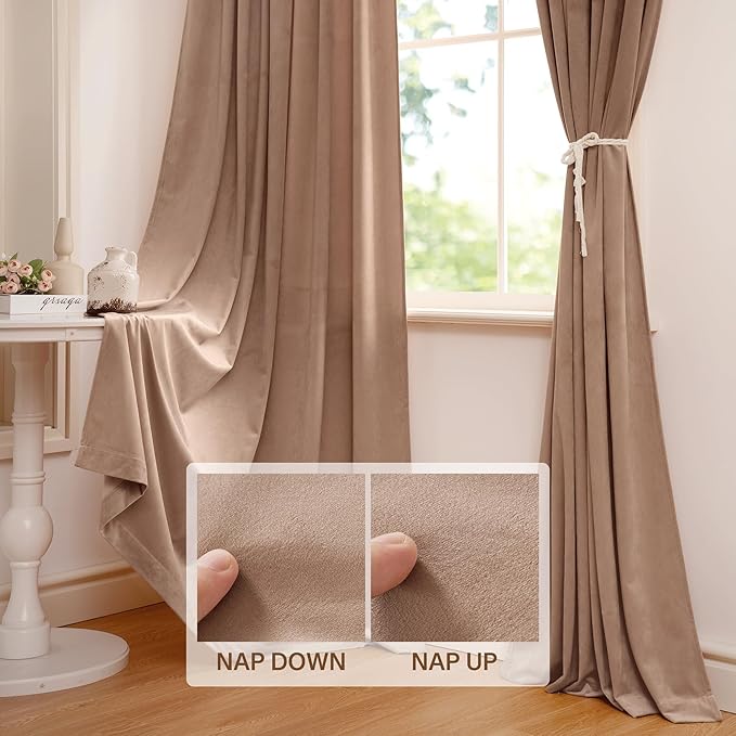 StangH Blush Beige Pink Grils Curtains 100 inches Long Super Soft Velvet Thermal Insulated Privacy Window Drapes Light Reducing Panels for Living Room Playroom, W52 x L100, 2 Panels