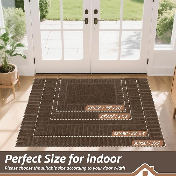 BEQHAUSE Door-Mat-Non-Slip Dirt Trapper Door Mats Low-Profile Front Door Mat Absorbent Floor Mats for Entryway Washable Mud Resistant Home Entrance Doormat,Brown,24"x36"