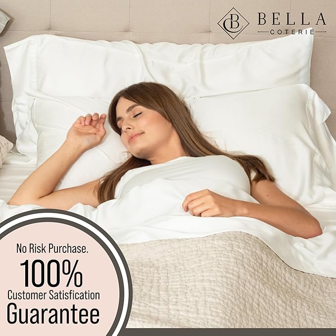 Bella Coterie 6 Piece Luxury Bamboo Viscose Queen Size Sheet Set | 100% Organically Grown | Cooling for Hot Sleepers | 18" Deep Pocket | Soft & Hypoallergenic | 4 Pillowcases [Ivory]