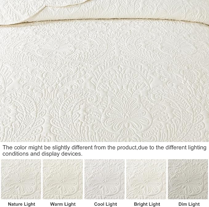 HoneiLife Quilt Sets King Size - Microfiber Bedspreads for King Bed, 3-Piece Lightweight Coverlets, Retro Bedlinen Sets, King Quilt Bedding Set All Season Use-Beige