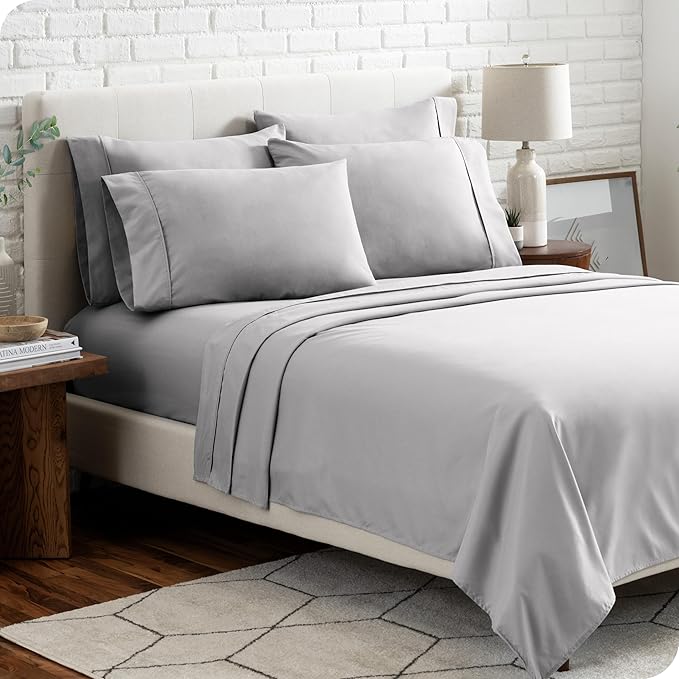 Bare Home Hotel Luxury Full Sheet Set, Extra Soft - 6 Piece Set - Deep Pockets - Easy Fit - Cooling & Breathable - Wrinkle, Fade, Stain Resistant - Includes 4 Pillowcases (Full, Light Grey)