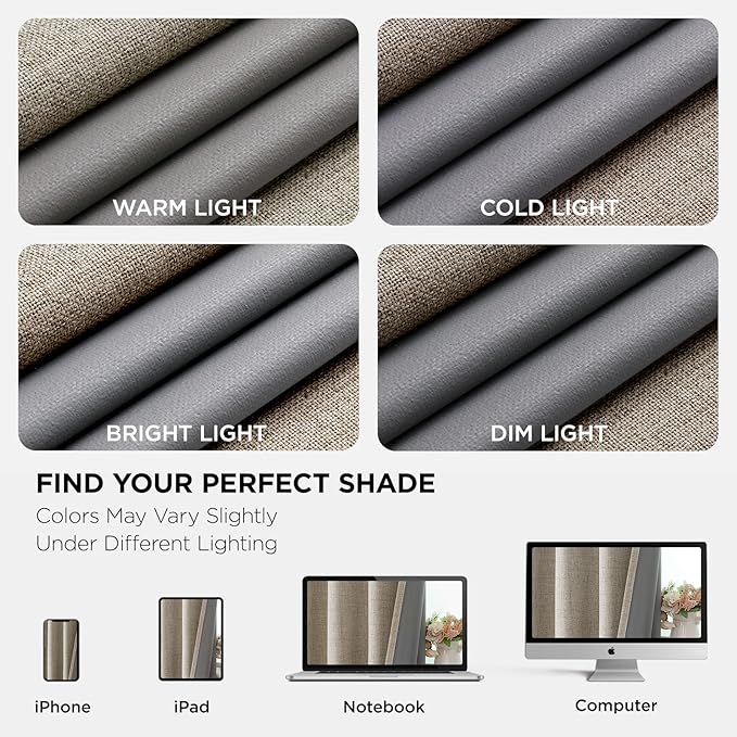 Joydeco Blackout Curtains 90 Inches Long 2 Panels Burg, Room Darkening Curtains for Bedroom, 100% Black Out Textured Thermal Drapes Privacy Protection 2 Panels Set(W52 x L90 Inch, Linen)