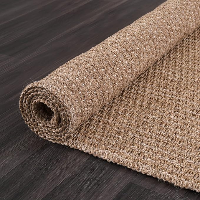 Easy Jute Rug 8x10 Indoor Outdoor Natural Rugs Solid Fiber Rug Woven Area Rug Boho Easy Clean Inside Carpet for Living Room Bedroom Dining Room Hallway or Outdoor Patio Porch (8 X 10 Natural)