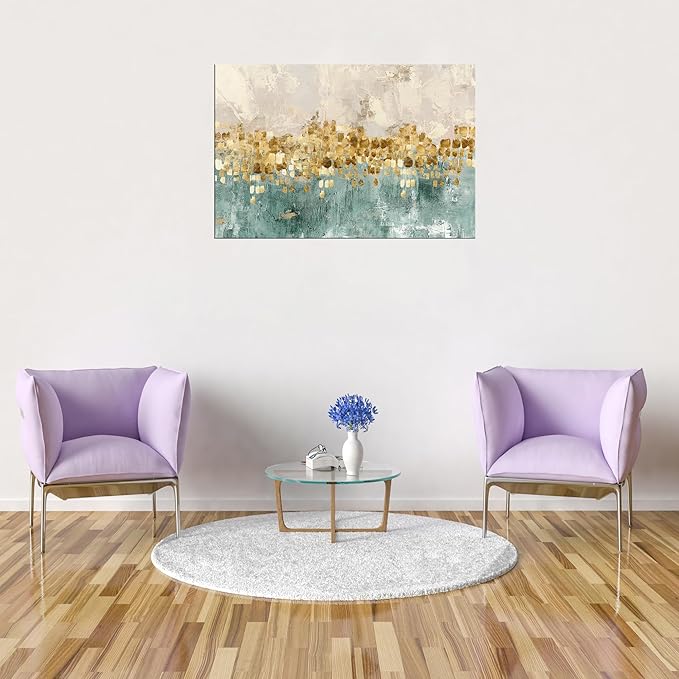 DZL Art A74681 Gold Abstract Painting Modern Decor Wall Art Gold Canvas Gray Contemporary Canvas Living Room Art 32.00'' x 48.00''