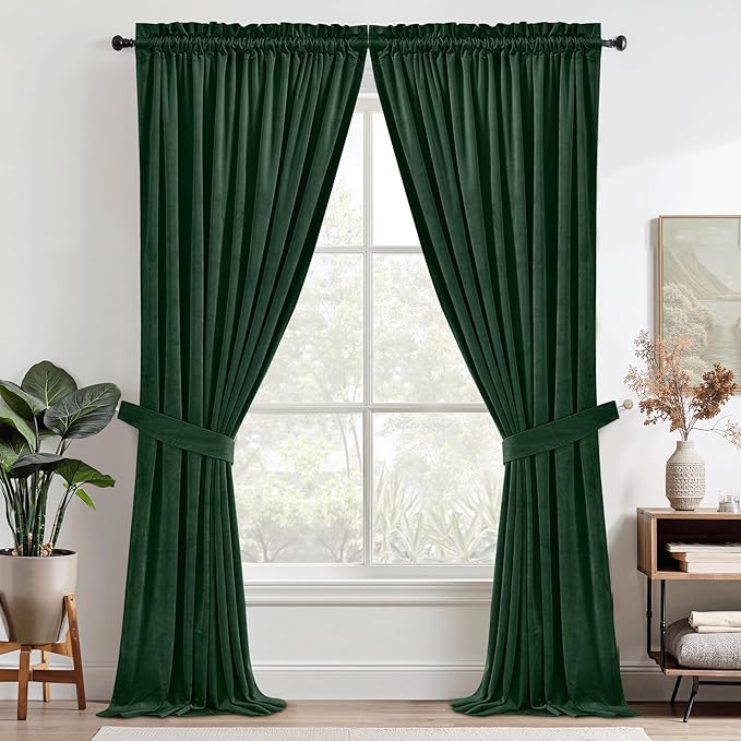 StangH Christmas Dark Green Curtains Soft Thick Velvet Room Darkening Privacy Protect Panels for Window Door Nursery Bedroom Rod Pocket Luxury Curtains, W42 x L84, 2 Panels