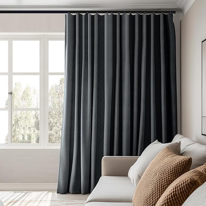 Room Divider Curtains Total Blackout Privacy Curtain Panel Room Thermal Insulated Noise Reduction Curtains for Bedroom Window Living Room Ceiling Track Curtain W 15 ft × H 9 ft Dark-Grey