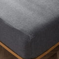 MooMee Fitted Bottom Sheet Only 100% Washed Cotton Linen Like Textured Breathable Durable Soft Comfy Deep Pocket Fits Mattress up to 17" (Dark Grey, King)