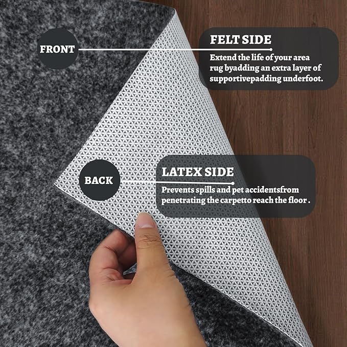 100% Waterproof Rug pad, 2x8 ft Area Rug Non-Slip Rug Pads, 1/4" Thick Carpet Pads for All Floors and finishes, Felt pad for Hardwood Floors, Keep Carpets in Place Soft and Secure