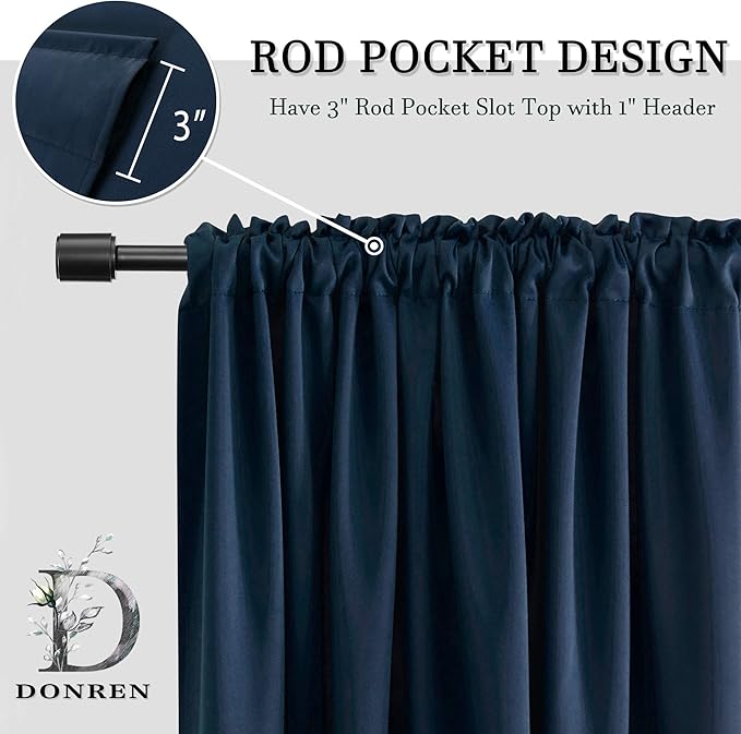 DONREN 72 Inch Length Navy Blue Blackout Curtains -Thermal Insulated Energy Efficient Curtains for Bedroom,Set of 2 Panels,W 42 x L 72