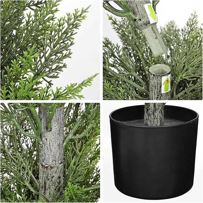 Briful 5ft Cedar Topiary Trees Artificial Outdoor Set of 2, Realistic Faux Cedar Pines with Pots, UV Resistant Christmas Greenery for Holiday Decor, Indoor Farmhouse Entryway Patio Door Plants