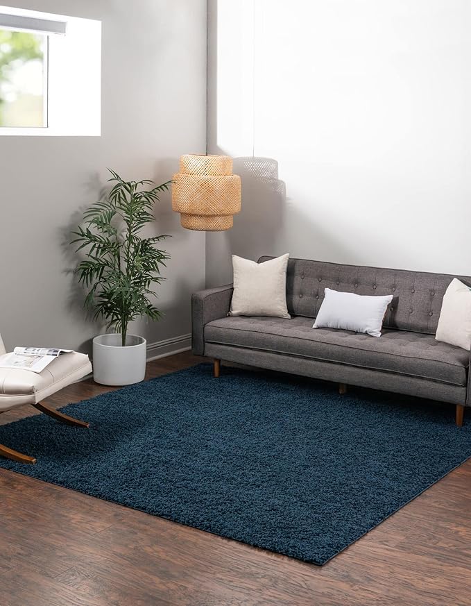 Unique Loom Solid Shag Collection Area Rug (5' 1" Square, Sapphire Blue/ Navy Blue)