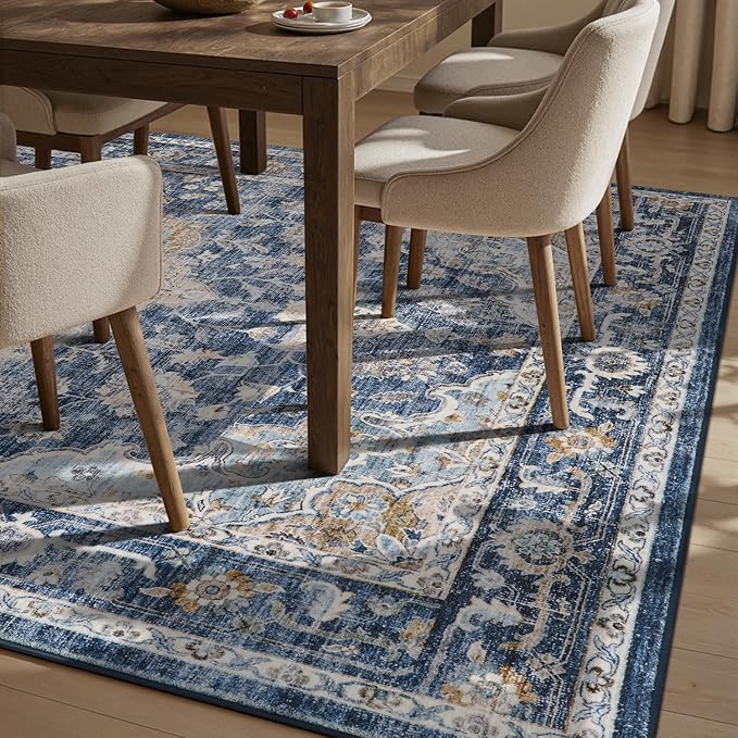 PADOOR 9X12 Area Rug,Rugs for Living Room,Soft Blue Rugs for Bedroom,Machine Washable Rug Non Slip Carpet for Dining Room Living Room Bedside Office
