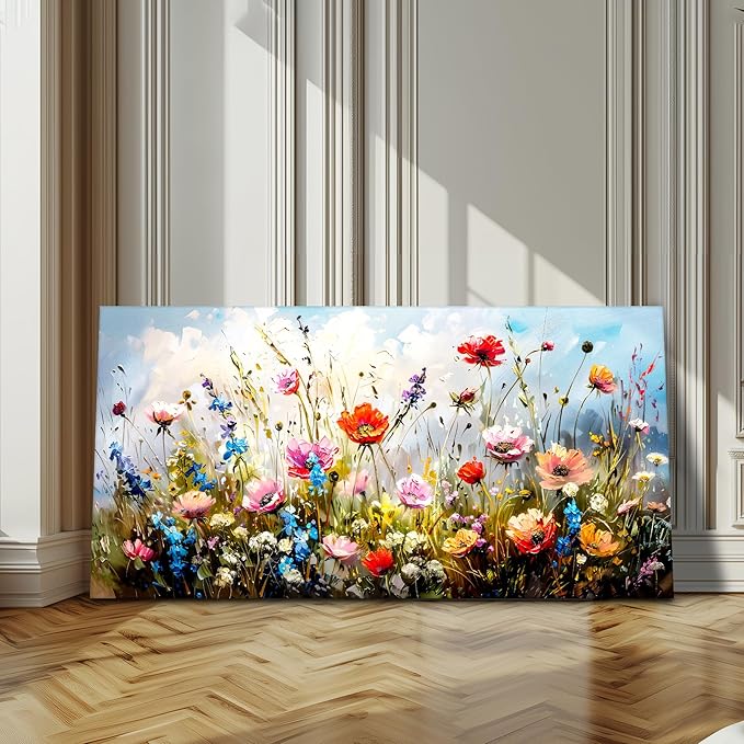 SERIMINO Large Wall Art for Living Room Canvas Prints, Farmhouse Nature Floral Botanical Wall Decor, Colorful Flower Market Modern Home Decor Oil Paintings Bathroom Decor Aesthetic 29"X57"