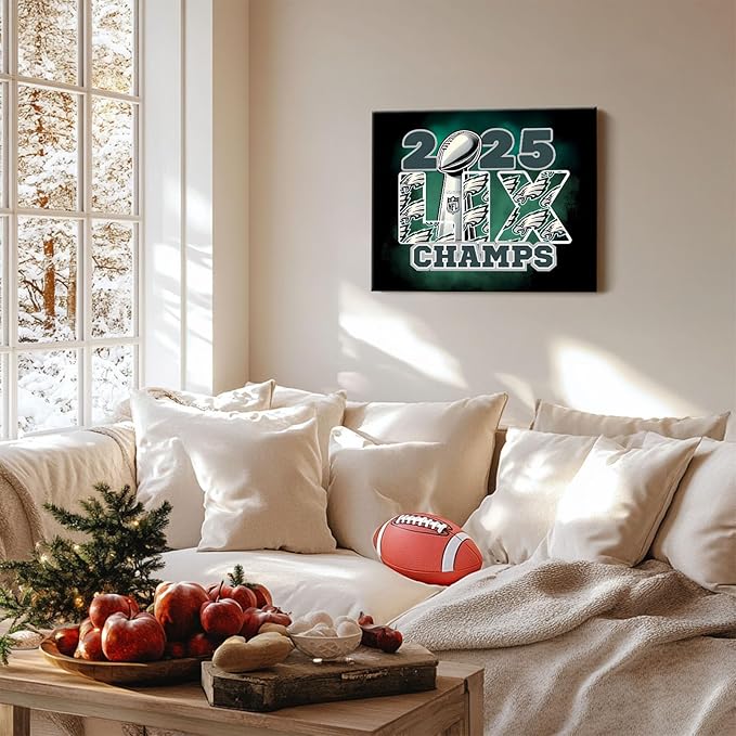 B.B.F MAKE 2025 Super Canvas Bowl Wall Art Champions Eagles Poster Print Philadelphia Oil Painting Canvas Wall Decor Sports Stars Picture Modern Bedroom Living Room Home Decoration, Framed 16x20inch