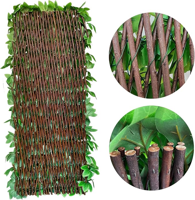 Sumery Expandable Fence Privacy Screen for Balcony Patio Outdoor,Decorative Faux Ivy Fencing Panel,Artificial Hedges (Single Sided Leaves) (4, Peony Leaf)