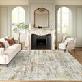10x14 Area Rugs for Living Room, Non Slip Machine Washable Vintage Rugs, Low Pile Lightweight Large Rug for Bedroom, Dining Room, Home Office Gray Rust