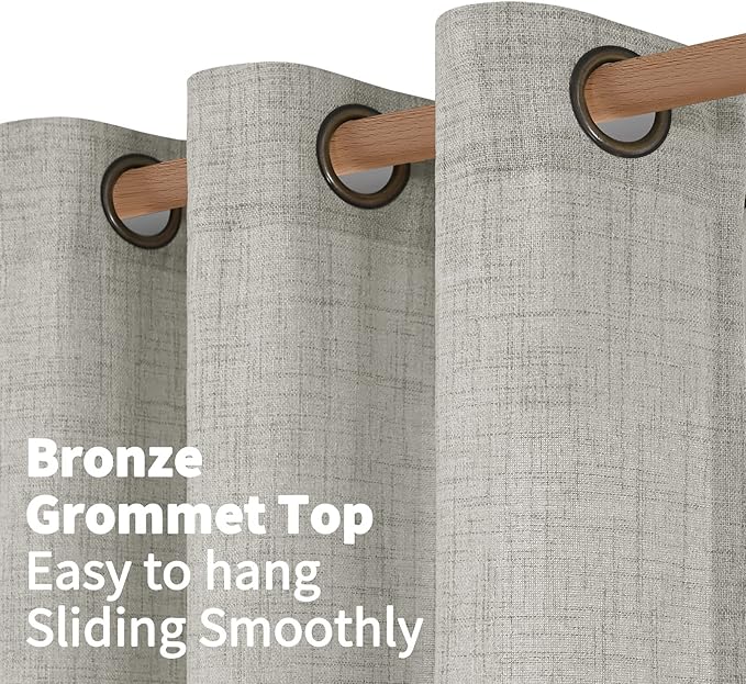 YoungsTex Light Grey Linen Curtains 45 Inches Long for Short Window, Textured Semi Sheer Drapes with Bronze Grommet Light Filtering for Kitchen Cafe Bathroom, 2 Panels, 52 X 45 Inch