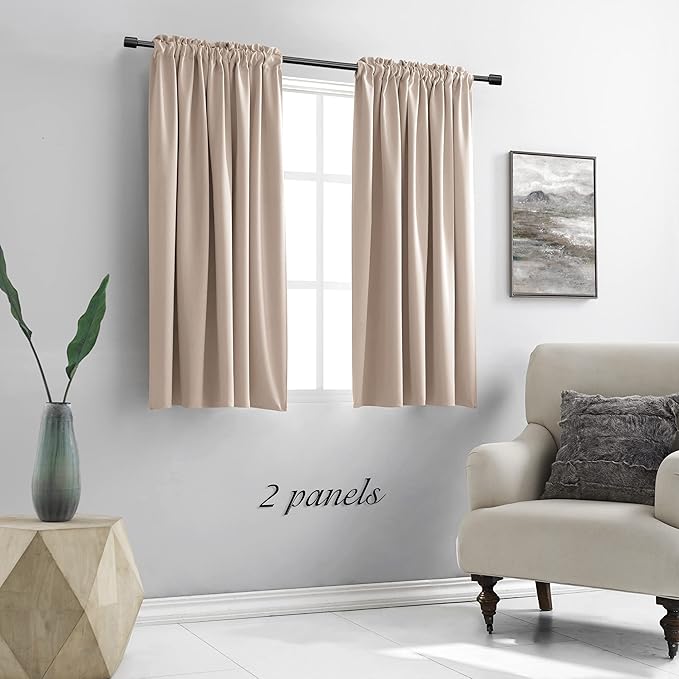 DONREN Warm Taupe Draperies Curtains for Kids Room,Small Window Treatment Thermal Insulated Room Darkening Rod Pocket Top Curtain Panels for Kitchen(Set of 2,42 by 45 Inches Long)