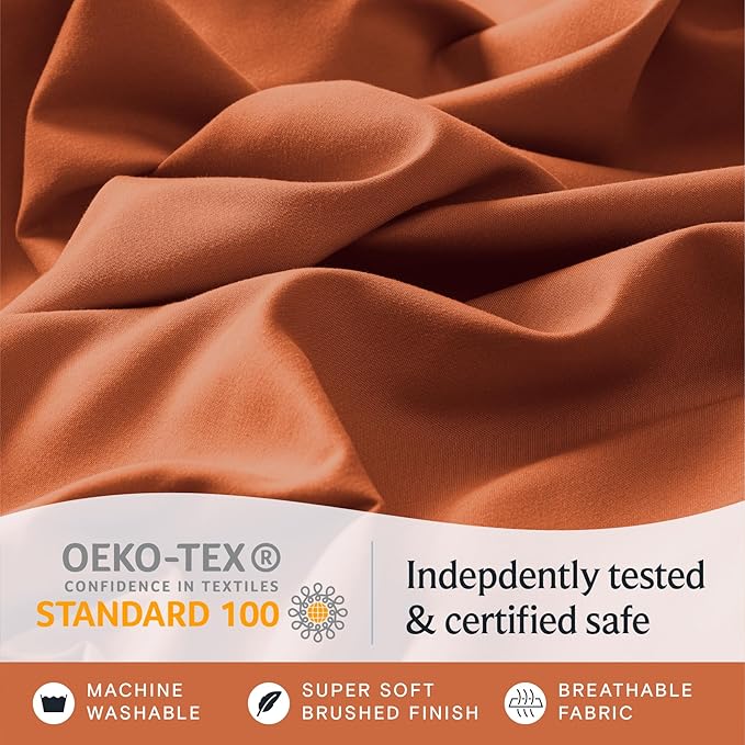 LuxClub 4 PC Full Sheet Set, Deep Pockets Wrinkle Free Cooling Bed Sheets Hotel Bedding for Women, Men, Kids & Teens, Includes 1 Fitted Sheet, 1 Flat Sheet and 2 Pillowcases-Autumn Orange