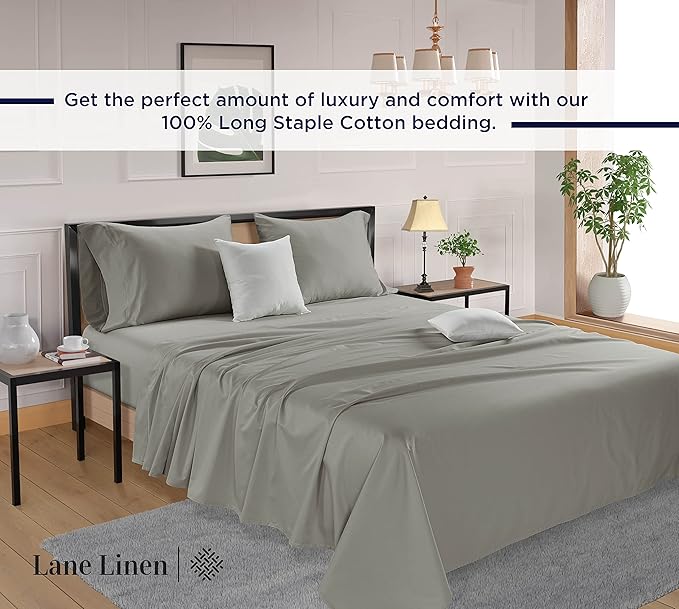LANE LINEN 600 Thread Count 100% Cotton Twin Bed Sheets - Mercerized Cotton Sheets for Silky Smooth Finish, Twin Size Bed Set - Ultra Soft & Comfy Sateen Bedding Set, Machine Wash - Silver