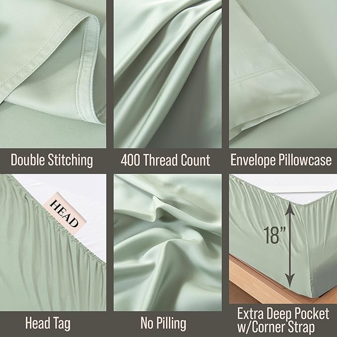 Bella Coterie 6 Piece Luxury Bamboo Viscose Split Top King Size Sheet Set | 34" Split for Adjustable Beds | 100% Organically Grown| Cooling | 18” Deep Pocket | 4 Pillowcases [Sea Glass]