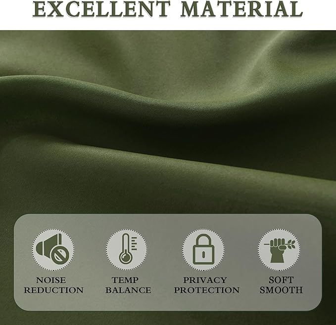 DONREN Loden/Dark Olive Green Blackout Curtains 52 Inch with by90 Inch Length for Bedroom - 2 Panels Patio Glass Door Curtain Panels,Livingroom Room Darkening Thermal Insulated Drapes
