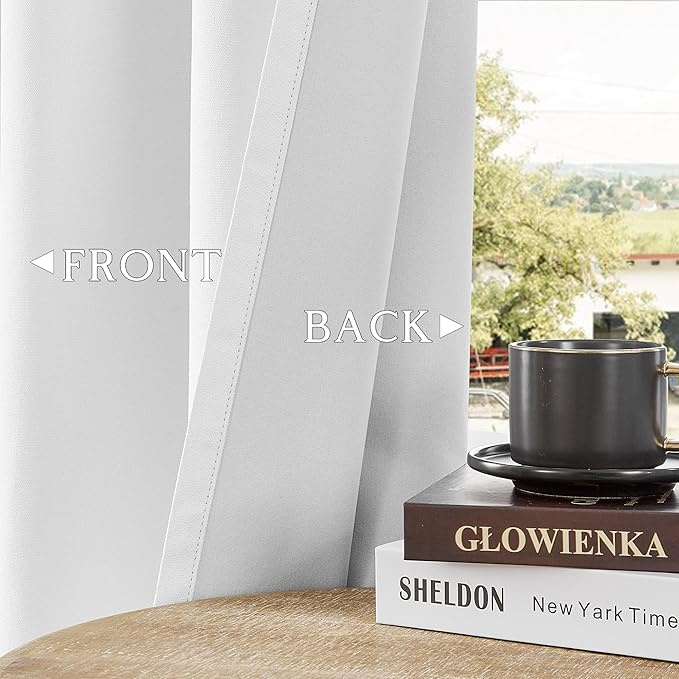 ChrisDowa 100% Blackout Pure White Solid Curtains 108 Inches Long 2 Panels for Bedroom Living Room,Farmhouse Room Darkening Thermal Insulated Soundproof Grommet Top Window Treatment Drapes,52x108