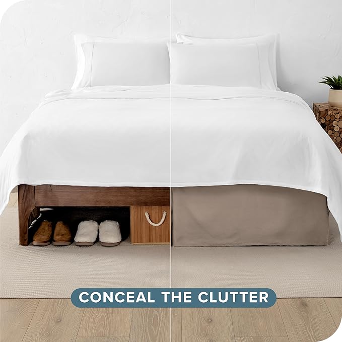 Bare Home King Bed Skirt - 15-Inch Tailored Drop Easy Fit - Bed Skirt for Beds - Center & Corner Pleats (King, Taupe)