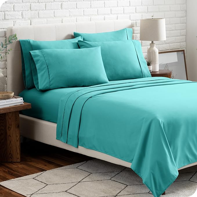 Bare Home Hotel Luxury Twin Sheet Set, Extra Soft - 4 Piece Set - Deep Pockets - Easy Fit - Cooling & Breathable - Wrinkle, Fade, Stain Resistant - Includes 2 Pillowcases (Twin, Turquoise)