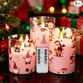Eywamage Pink Christmas Flameless Pillar Candle with Remote, Flickering Gnomes Santa Glass LED Candles Battery Operated Set of 3