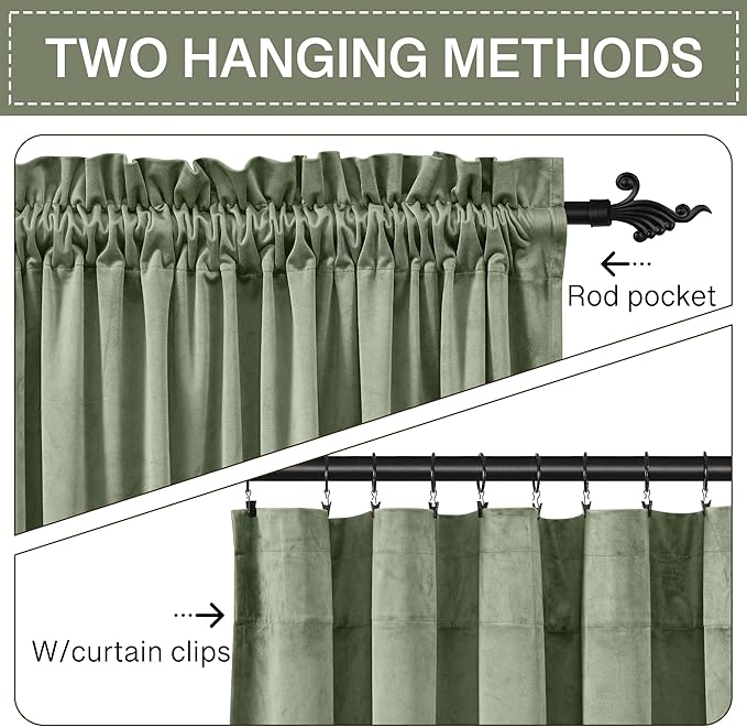 StangH Sage Green Curtains 84 inches Long, Super Soft Thick Velvet Privacy Light Blocking Window Drapes for Doorway Living Room Nursery Kids Bedroom Decor, W42 x L84, 2 Panels